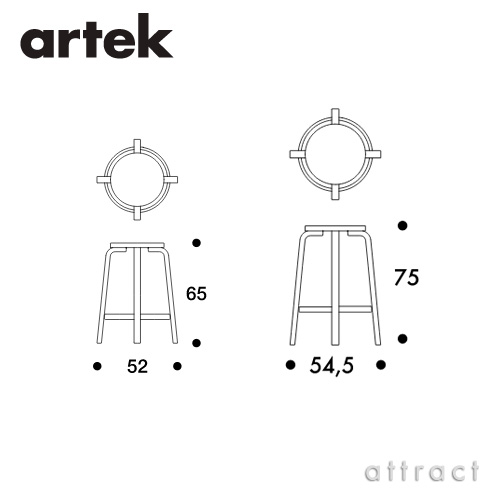 Artek アルテック 64 HIGH STOOL 64 ハイスツール 高さ：2タイプ（65cm・75cm） 座面（ホワイトラミネート） 脚部（クリアラッカー仕上げ） デザイン：アルヴァ・アアルト