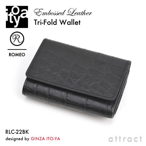 ITO-YA 銀座・伊東屋 イトーヤ ROMEO ロメオ RLC-22BK Embossed Leather クロコ型押しシリーズ Tri-Fold Wallet 三つ折り財布 小銭入れ カラー：ブラック