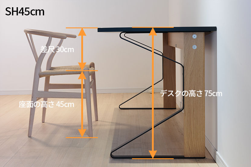 高さ75cmのテーブルと合わせた場合